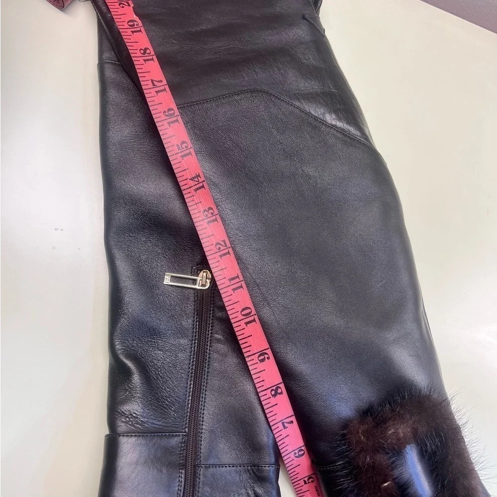 Marino Fabiani Sleek Black and brown Over the Knee leather Boots fur cuff NWT